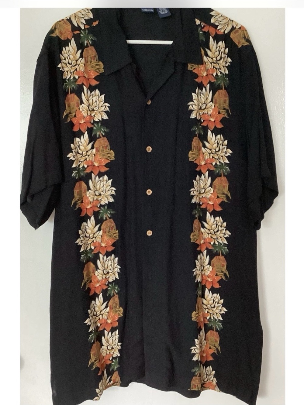 Cherokee Black Short-Sleeve Floral Button-Down Hawaiian Print Shirt